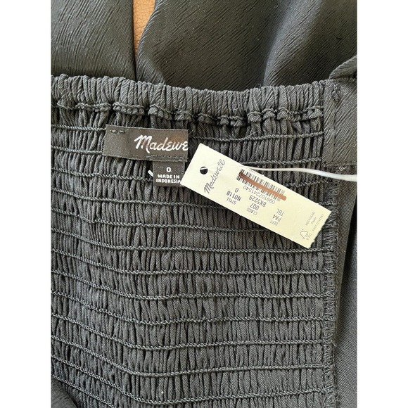 NWT Madewell Black Cap Sleeve Crop Wide Leg Smocked Jumpsuit Womens Size 0 - Picture 8 of 9